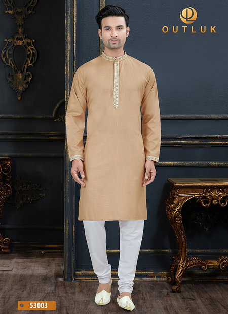 Peach Colour Outluk Vol 53 New Designer Festive Wear Cotton Latest Kurta Pajama Mens Collection 53003